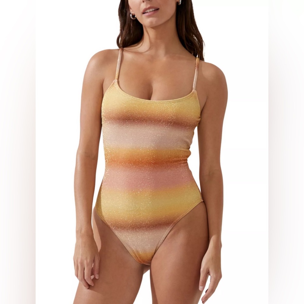 Glitter Ombré One Piece Swimsuit in Gold and Pink